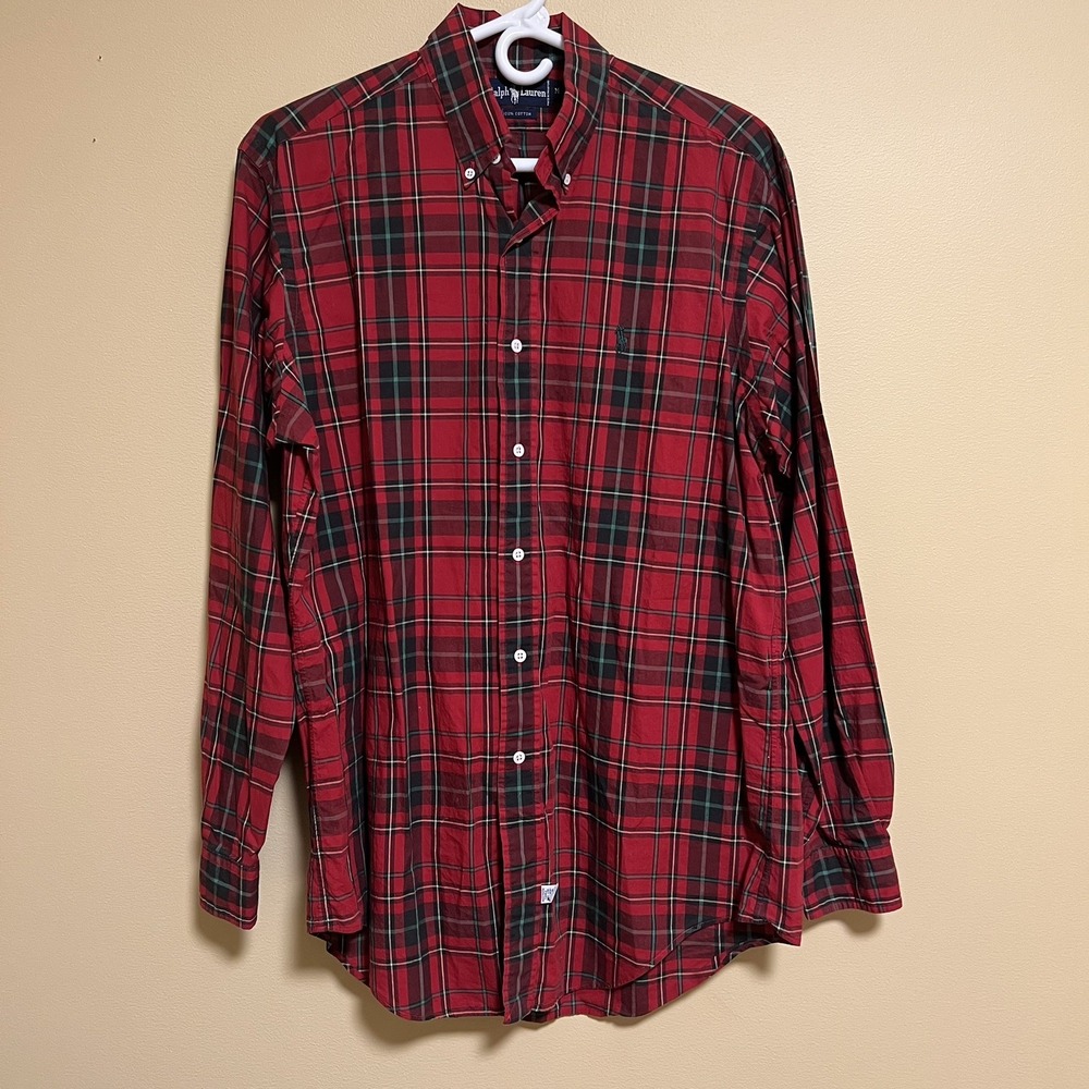Vtg Ralph Lauren Button Down Shirt Mens Christmas McMeel Sz Small Red Plaid READ